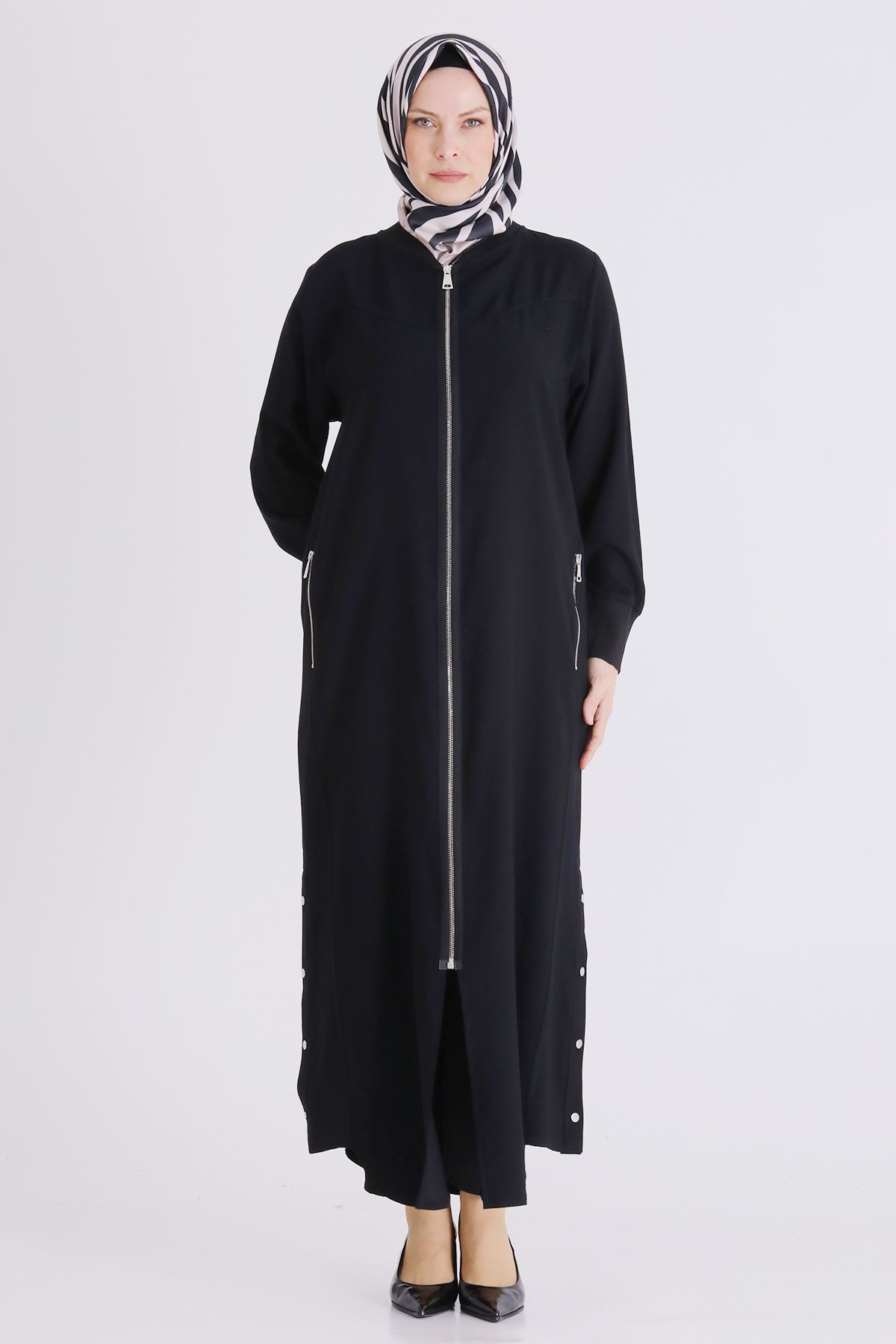 Büyük Beden Tesettür Ferace 2829 Siyah
