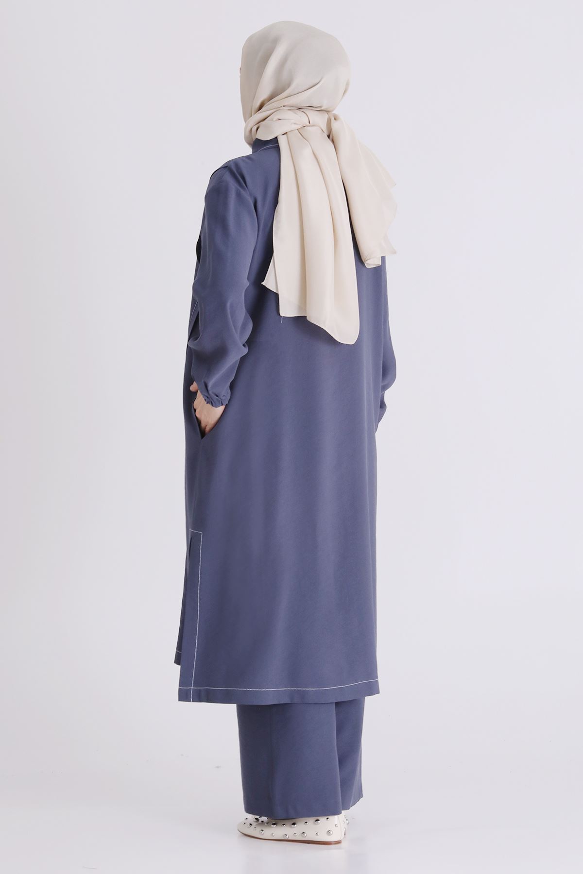 Büyük Beden Tesettür Pantolonlu Takım 3559 Duman Mavi