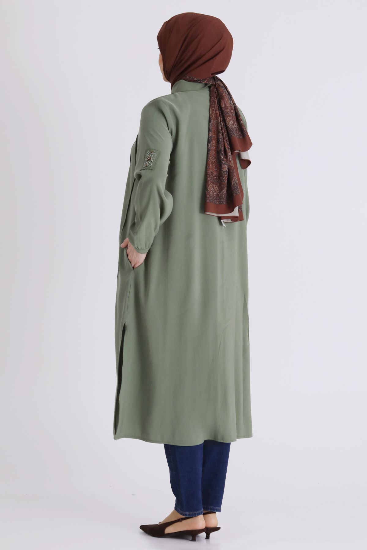 Büyük Beden Tesettür İşlemeli Tunik 2359 Nane Yeşili