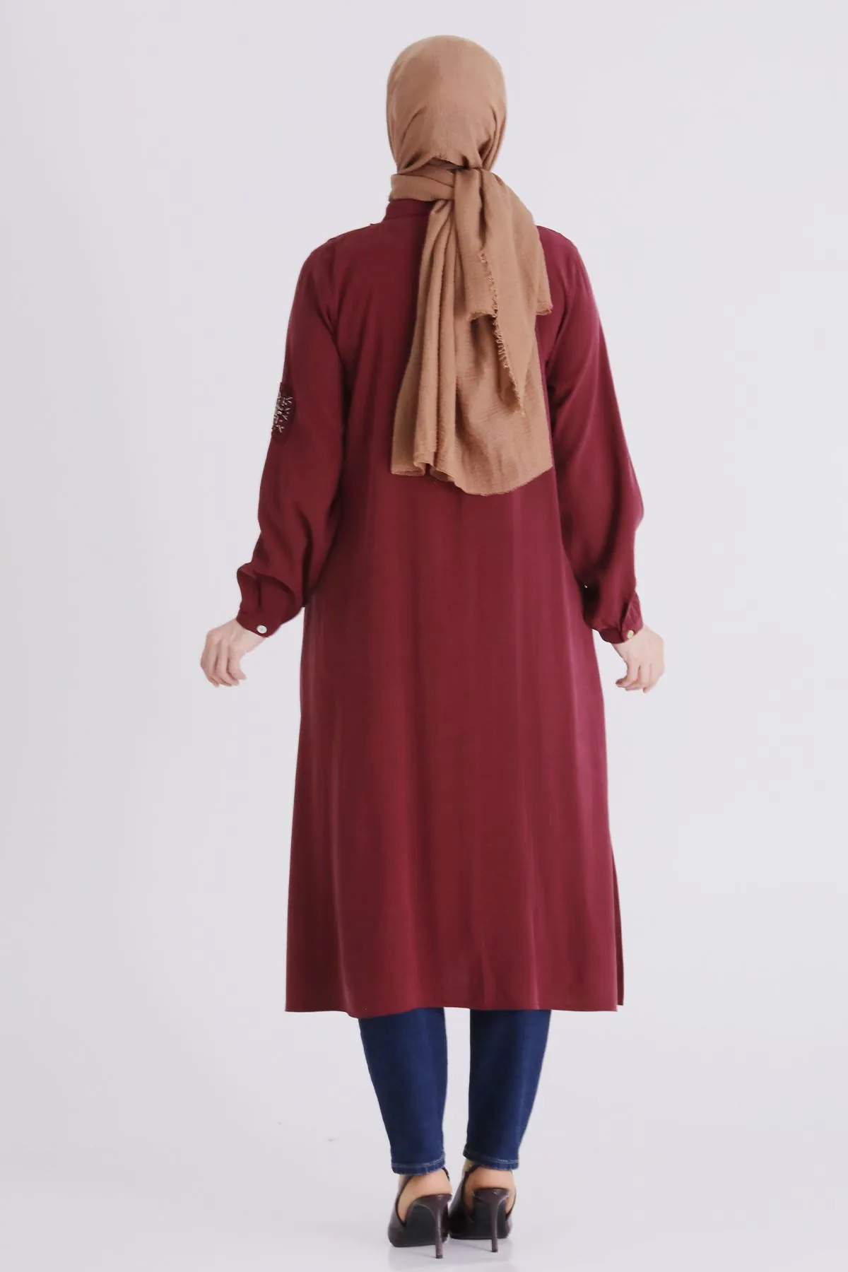 Büyük Beden Tesettür İşlemeli Tunik 2359 Bordo