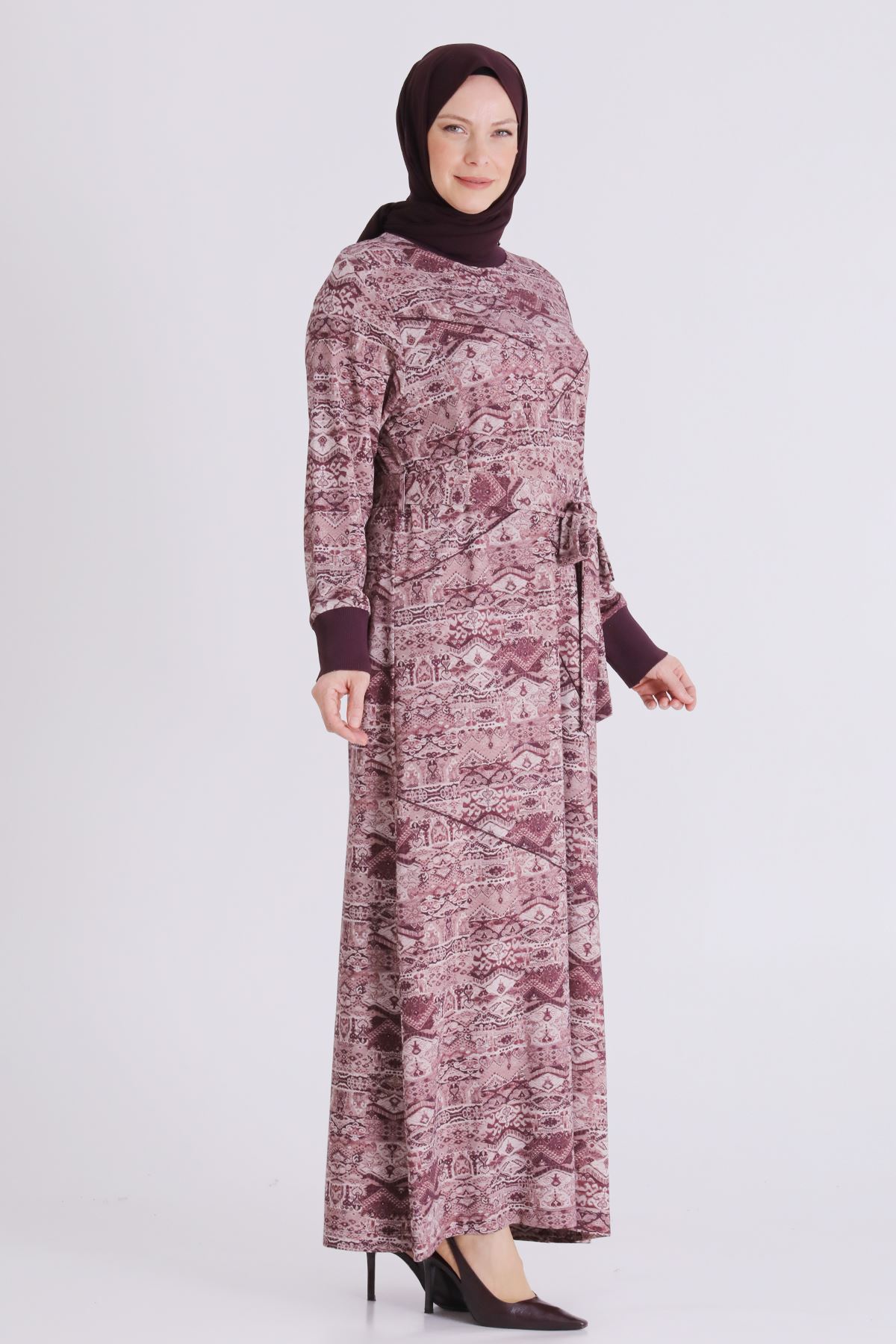 Büyük Beden Tesettür Elbise 7529 Vişne