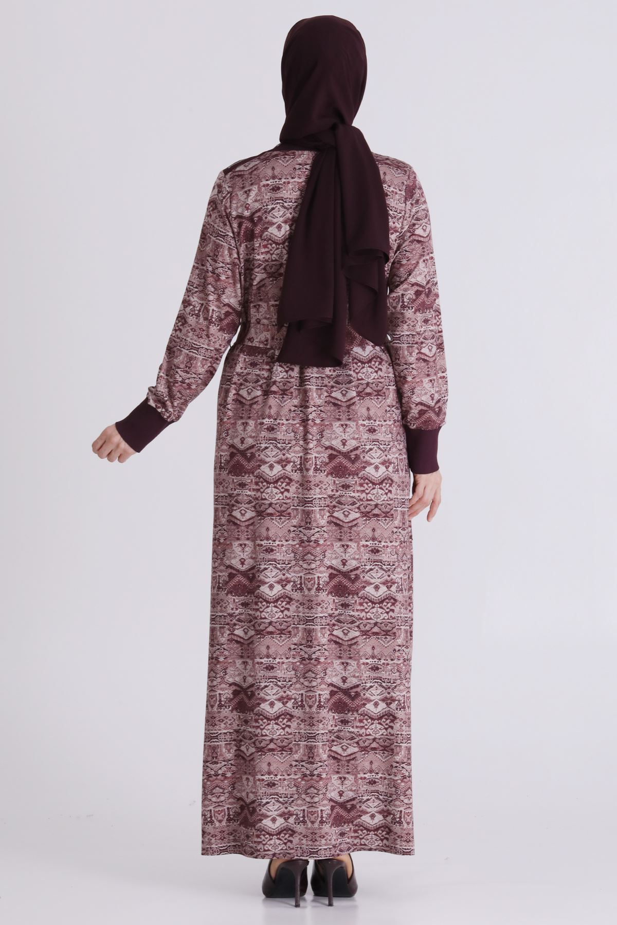 Büyük Beden Tesettür Elbise 7529 Vişne