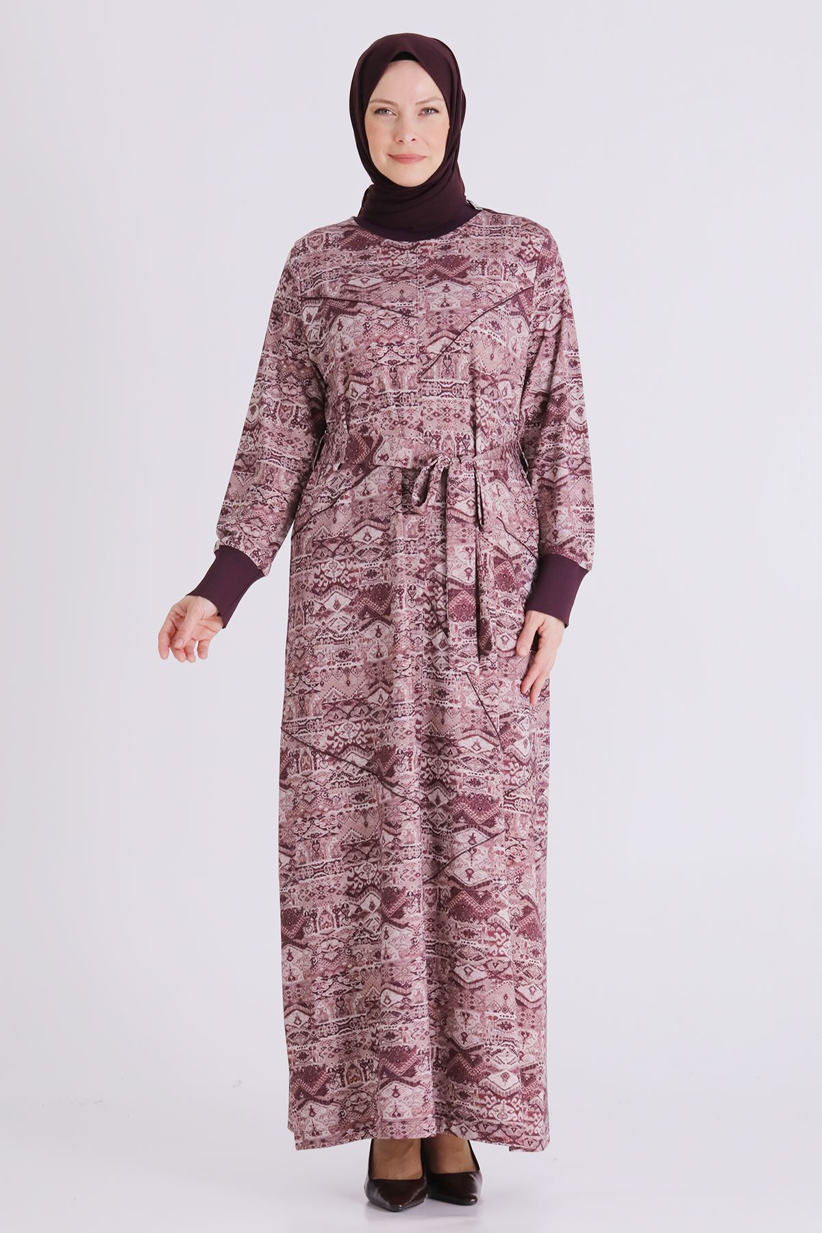 Büyük Beden Tesettür Elbise 7529 Vişne