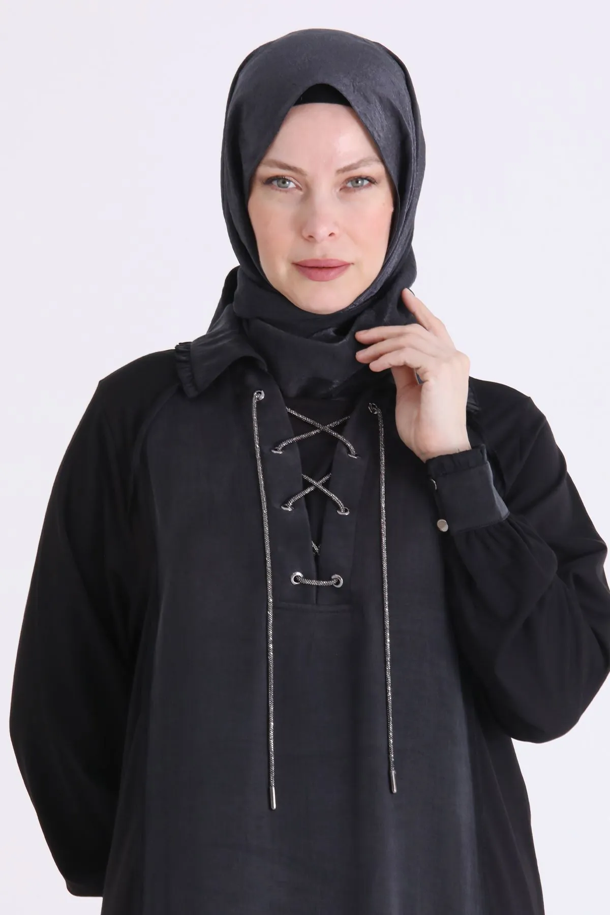 Büyük Beden Tesettür Elbise 75014 Siyah