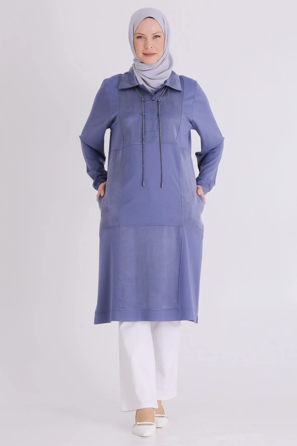 Büyük Beden Tesettür Tunik 20142 Morcivert