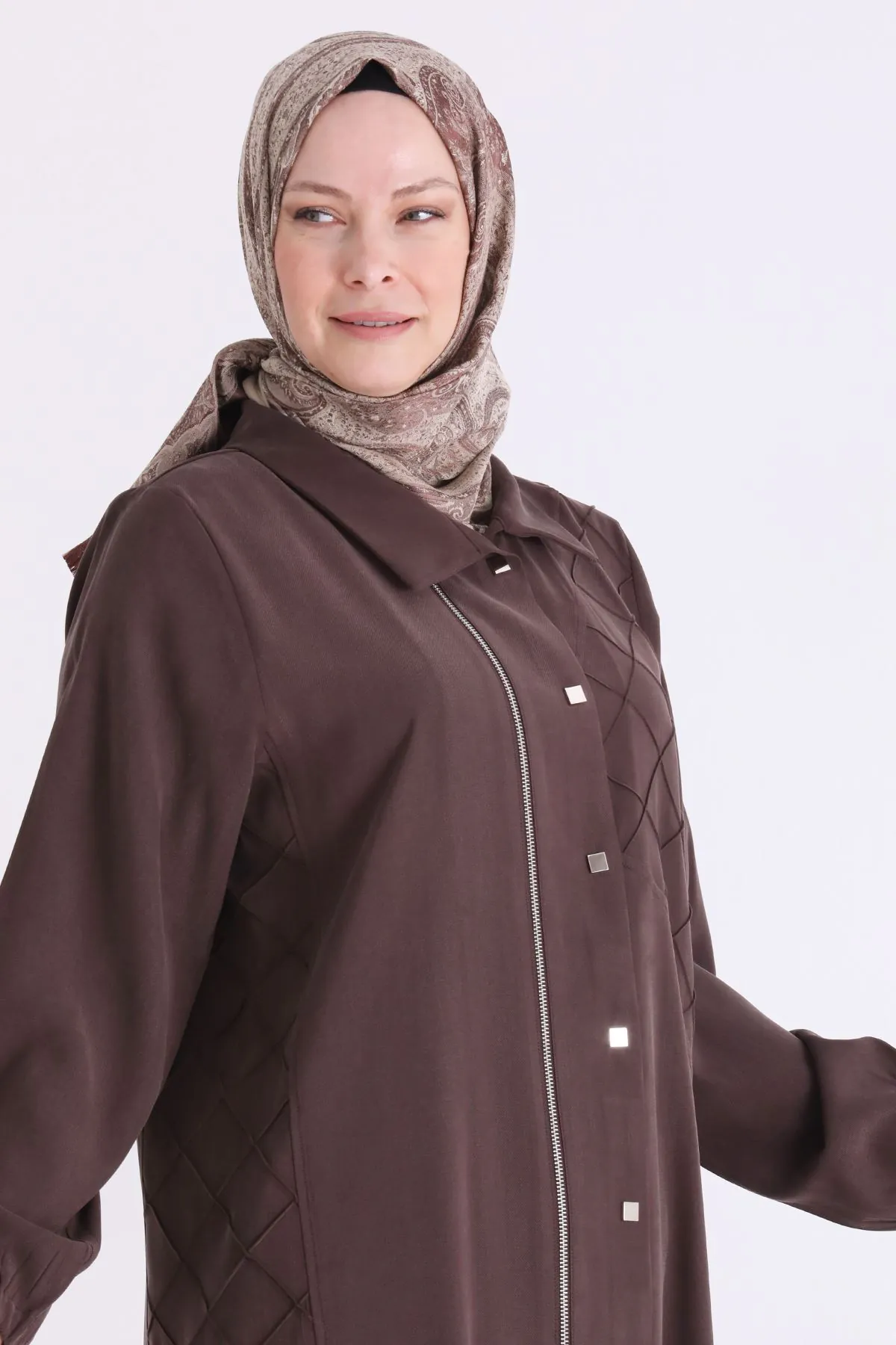 Büyük Beden Tesettür Pantolonlu Takım 35153 Kahve