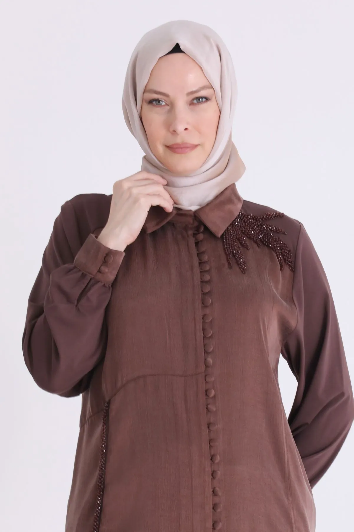 Büyük Beden Tesettür Tunik 23042 Kahve