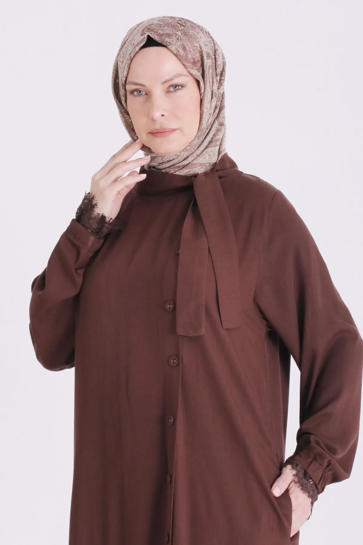 Büyük Beden Tesettür Elbise 7531 Kahve