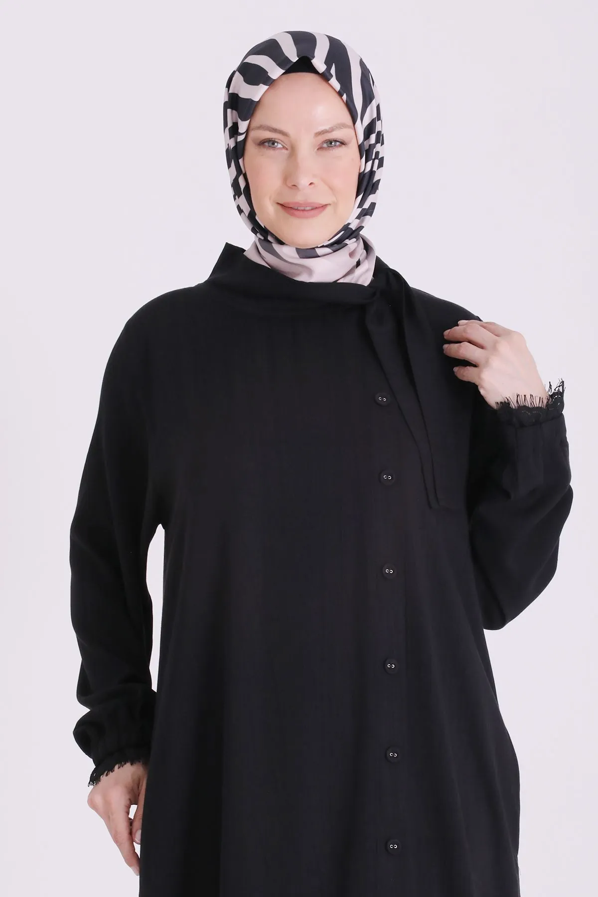 Büyük Beden Tesettür Elbise 7531 Siyah