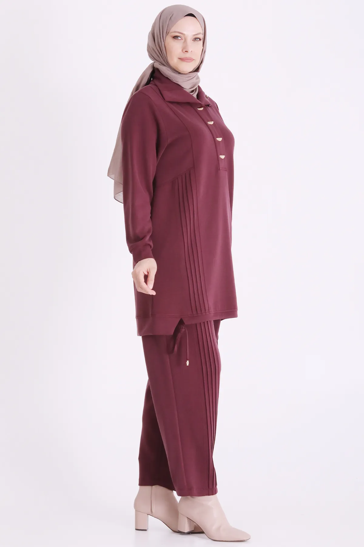 Büyük Beden Tesettür Pantolonlu Takım 35157 Bordo