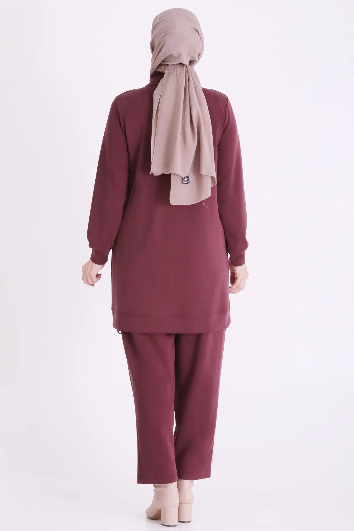 Büyük Beden Tesettür Pantolonlu Takım 35157 Bordo