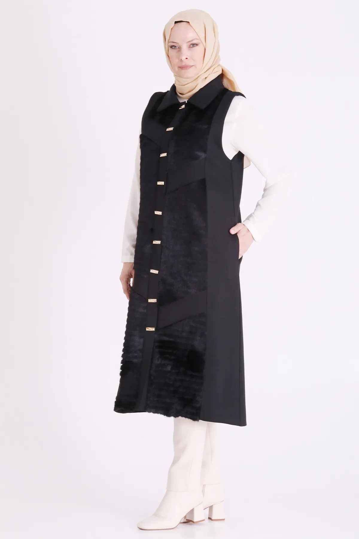 Büyük Beden Tesettür Yelek 30015 Siyah