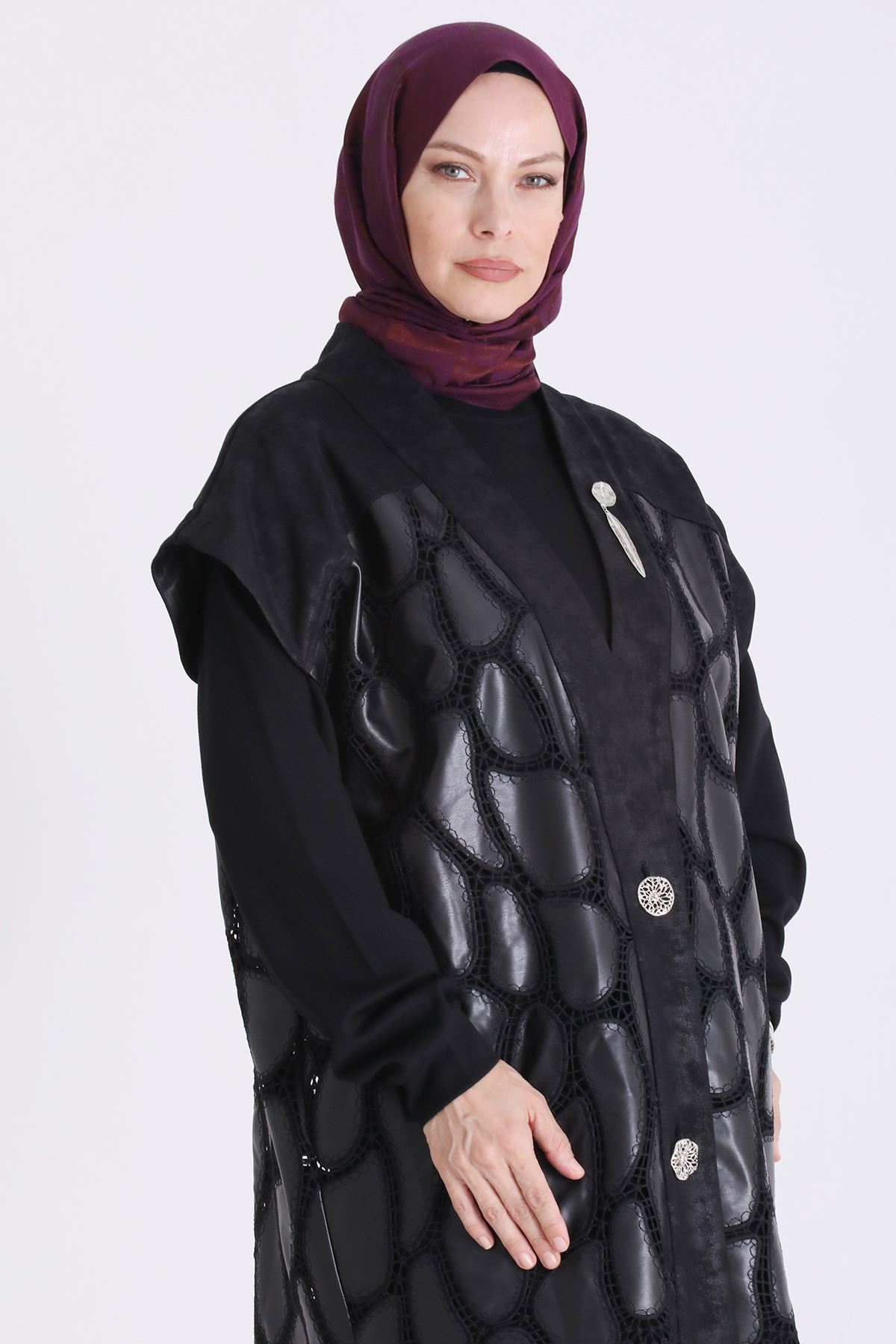Büyük Beden Tesettür Pantolonlu Üçlü Takım 70023 Siyah