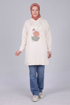 Büyük Beden Tesettür Baskılı Tunik 2054 Vanillya