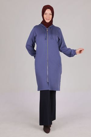Büyük Beden Tesettür Kapüşonlu Kap 2539 Morcivert