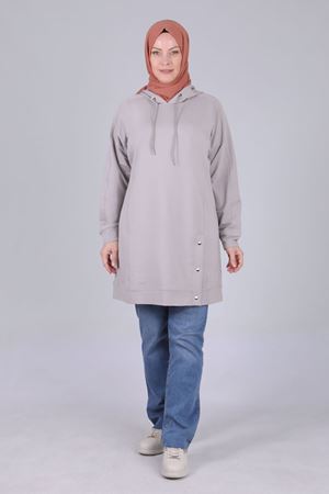 Büyük Beden Tesettür Kapüşonlu Tunik 2055 Gri