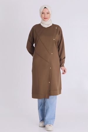 Büyük Beden Tesettür Çıtçıt Detaylı Tunik 2061 Vizon