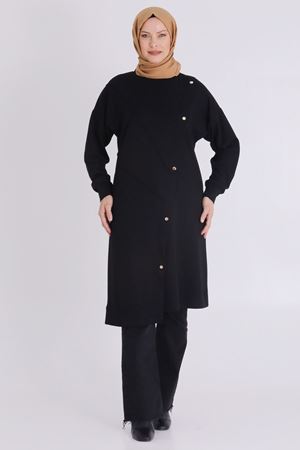 Büyük Beden Tesettür Çıtçıt Detaylı Tunik 2061 Siyah