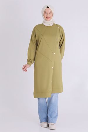 Büyük Beden Tesettür Çıtçıt Detaylı Tunik 2061 Olive
