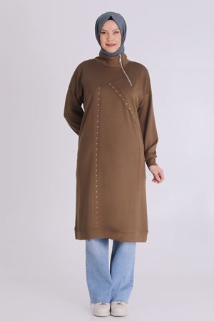 Büyük Beden Tesettür Fermuarlı Tunik 2059 Vizon