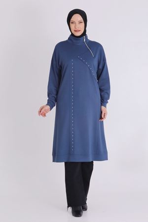 Büyük Beden Tesettür Fermuarlı Tunik 2059 İndigo