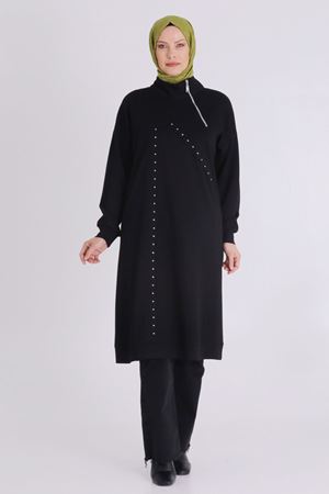Büyük Beden Tesettür Fermuarlı Tunik 2059 Siyah