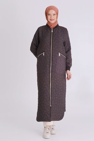 Büyük Beden Tesettür Kapitone Ferace 2821 Acı Kahve