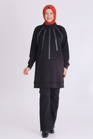 Büyük Beden Tesettür Drop Taşlı Tunik 20124 Siyah