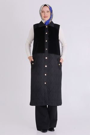 Büyük Beden Tesettür Kapitone Yelek 30014 Siyah