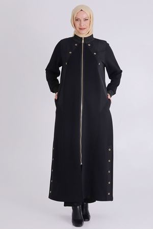 Büyük Beden Tesettür Üç İplik Ferace 2822 Siyah