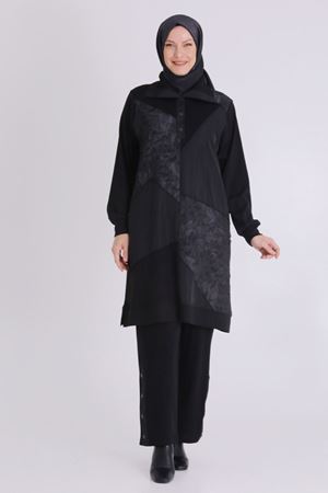 Büyük Beden Tesettür Pantolonlu Takım 35136 Siyah-Füme