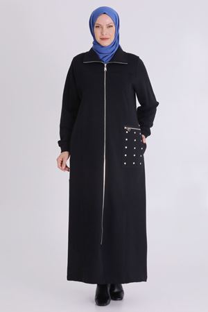 Büyük Beden Tesettür Üç İplik Ferace 2823 Siyah