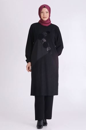 Büyük Beden Tesettür Pantolonlu Takım 3551 Siyah