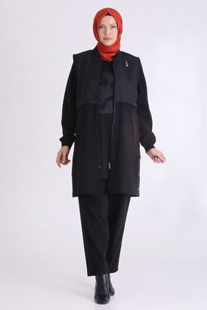Büyük Beden Tesettür Pantolonlu Takım 70019 Siyah
