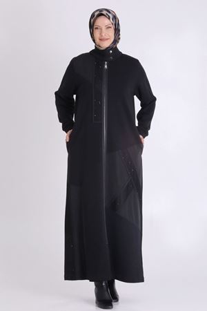 Büyük Beden Tesettür Üç İplik Ferace 2824 Siyah