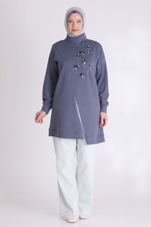 Büyük Beden Tesettür Tunik 20127 Duman Mavi