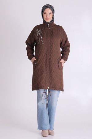 Büyük Beden Tesettür Kapitone Kap 25134 Kakao