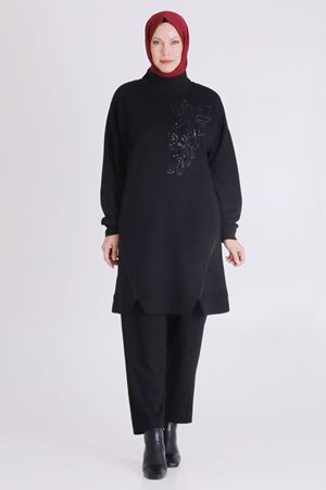 Büyük Beden Tesettür Pantolonlu Takım 3552 Siyah