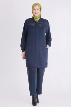Büyük Beden Tesettür Pantolonlu Takım 3553 Lacivert