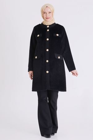 Büyük Beden Tesettür Kürk Kap 25142 Siyah