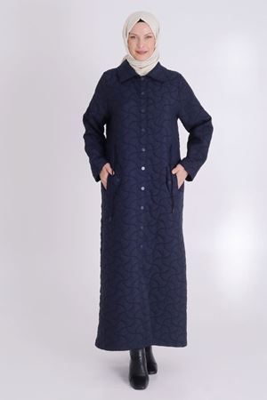 Büyük Beden Tesettür Çıtçıtlı Kapitone Ferace 2820 Lacivert