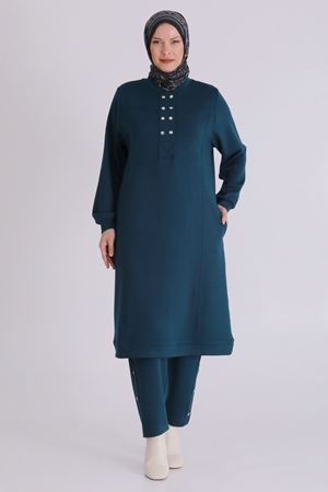 Büyük Beden Tesettür Pantolonlu Takım 3554 Zümrüt
