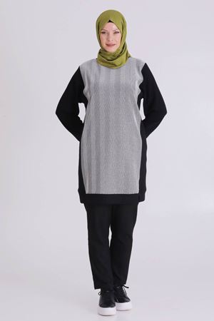 Büyük Beden Tesettür Tunik 1001 Siyah-Ekru