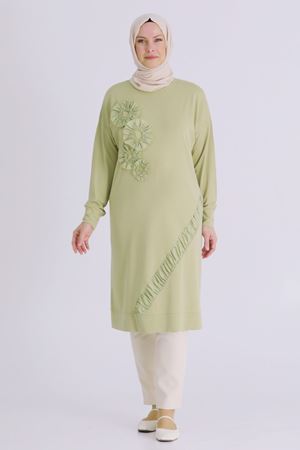 Büyük Beden Tesettür İşlemeli Tunik 20133 Ihlamur
