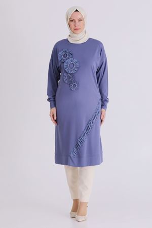 Büyük Beden Tesettür İşlemeli Tunik 20133 Morcivert