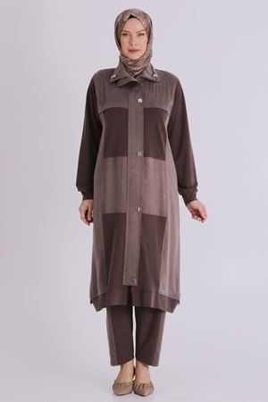 Büyük Beden Tesettür Pantolonlu Takım 35145 Kahve