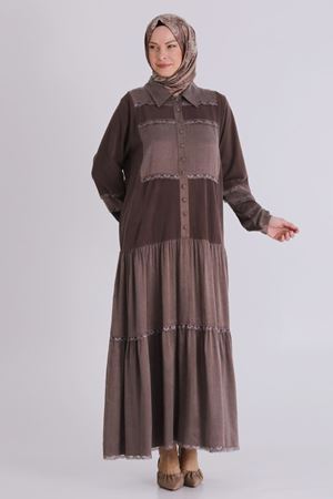 Büyük Beden Tesettür Elbise 75008 Kahve