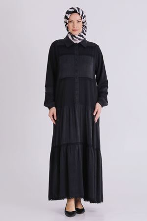 Büyük Beden Tesettür Elbise 75008 Siyah