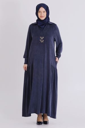 Büyük Beden Tesettür Elbise 75009 Lacivert