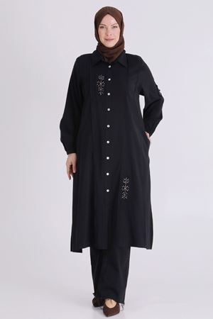 Büyük Beden Tesettür İşlemeli Tunik 2359 Siyah